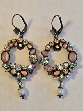 Sorrelli Pastel Pink, Peach & Green Crystal Hoop Drop Earrings